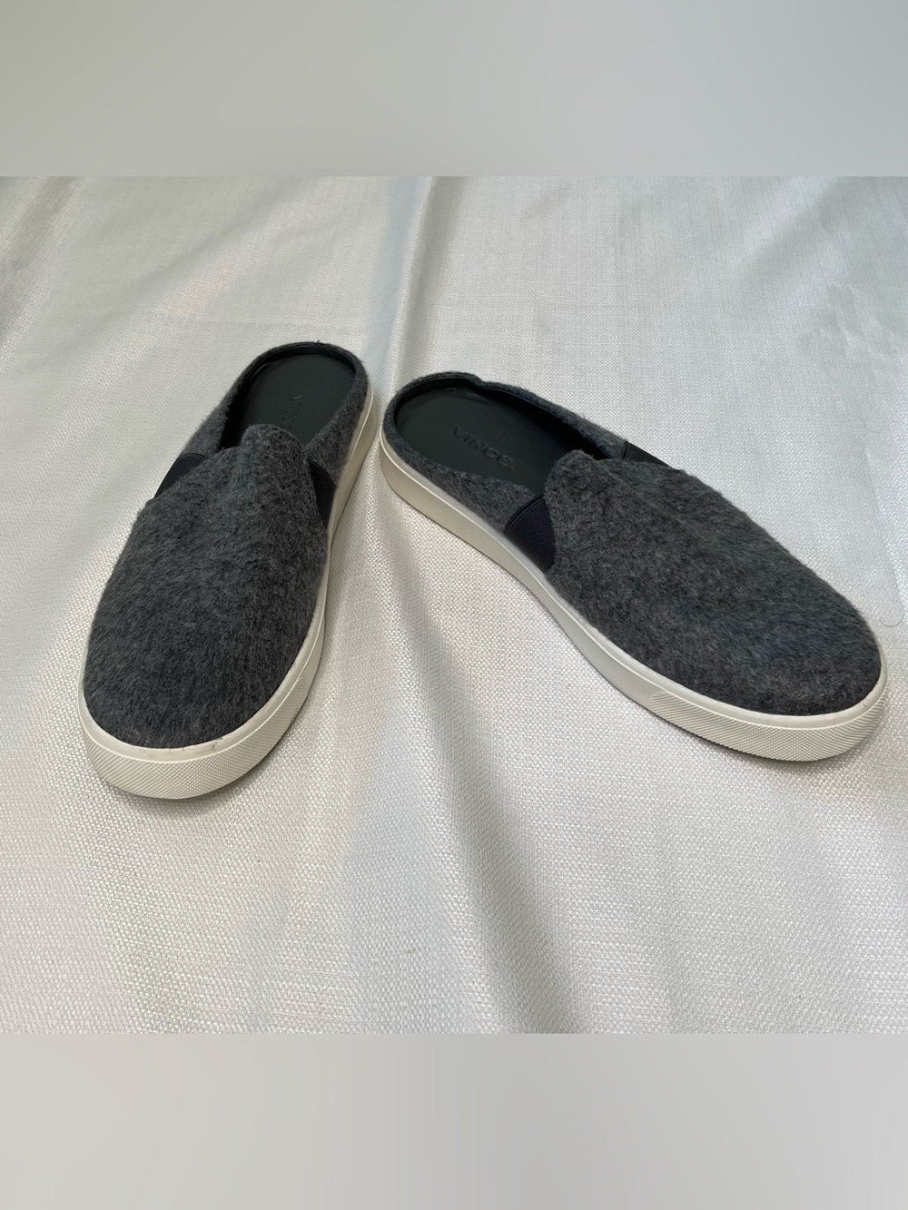 Vince Blair Charcoal Gray Felt Slip On Mule Sneakers Luxury Minimalist Casual